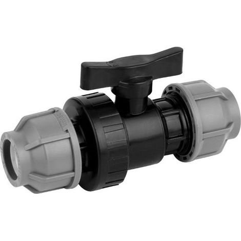 MDPE Plumbing Fitting for Water Pipes, 25mm x 25mm Sleeve with Ball Valve, for Plastic MDPE Pipe, 10 Bar, Max. Temperature 45°C, Compression Fittings (1/5)