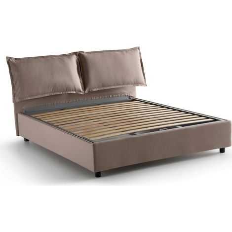 Talamo Italia - Letto matrimoniale Anjin, Letto contenitore con rivestimento in tessuto, 100% Made in Italy, Apertura frontale, adatto per materasso Cm 160x190, Tortora