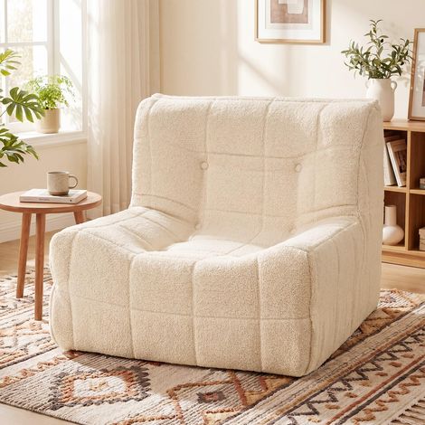 COSTWAY Divano da Pavimento, Poltrona da Lettura con Fondo Antiscivolo e Design Trapuntato, Sedia Imbottita da Terra per Soggiorno, Studio, Camera da Letto, 86 x 86 x 72cm, Portata 150 kg (Beige) (1/5)