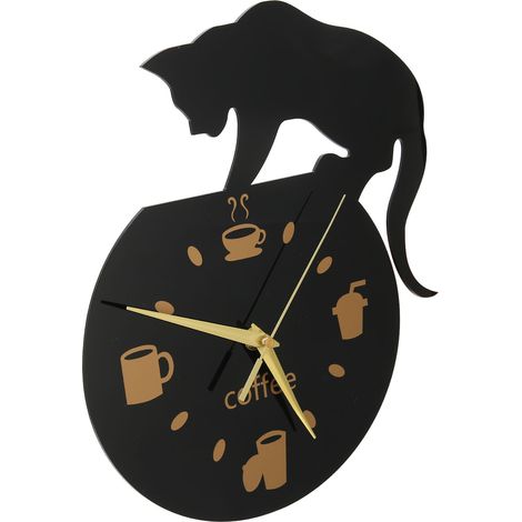 Horloge murale de cuisine Chat café, effet 3D, acrylique durable, mouvement silencieux, design sans cadre, étanche et sûre. (1/5)