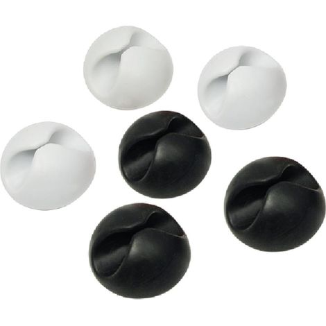 6 Clips serre-cable adhesifs 3xnoir et 3xblanc