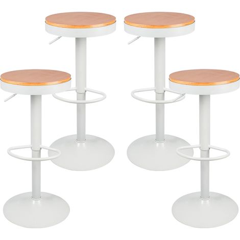 Haloyo Set di 4 sgabelli da bar girevoli in legno vintage, sgabello da bar regolabile in altezza regolabile, bianco (1/5)