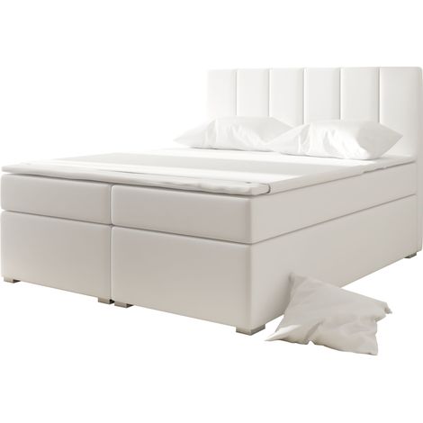 Lit continental simili cuir blanc avec matelas et surmatelas Louna-140x200 (1/5)