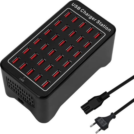 Chargeur USB 30 Ports,150W/30A Chargeur USB intelligent, Hub de charge de bureau 30 en 1, Station de charge multiports Organisateur pour Samsung/iPhone/iPad/Google Pixel/Tablettes et électronique USB (1/5)