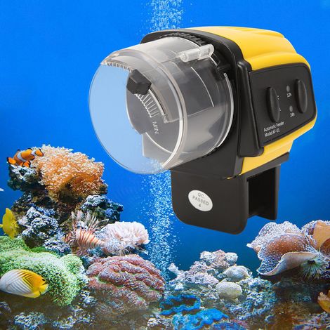 Alimentador automático digital para acuario con temporizador, batería y cinta adhesiva. (1/5)