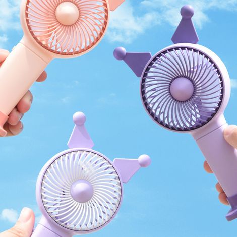 Mini-tragbarer elektrischer Ventilator, wiederaufladbar über USB, mit Cartoon-Motiv, rosa, ideal für Studenten. (1/5)