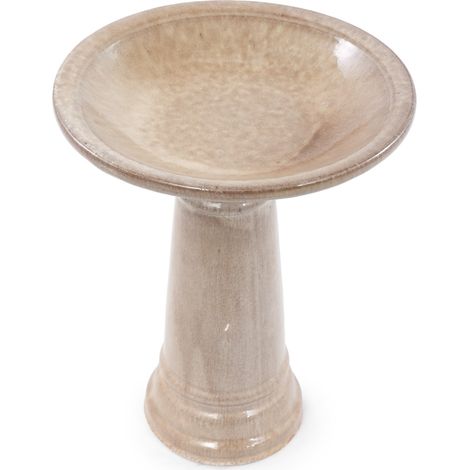 CHICFURN Bañera para pájaros de cerámica esmaltada beige, diseño artesanal vintage, resistente a heladas y exterior, para jardín pequeño, terraza y balcón urbano (1/5)