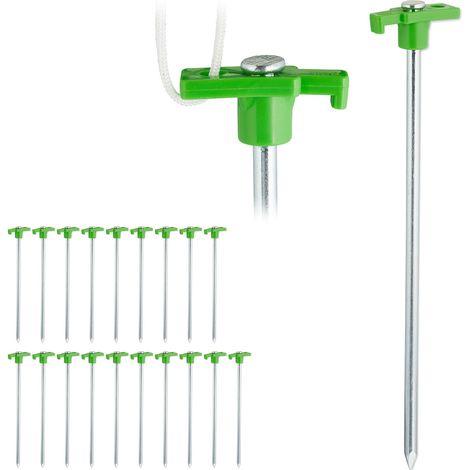 20 x Felsbodenhering im Set, Erdanker für harte Böden, 25 cm, Bodenanker, Zeltzubehör, Erdnagel Stahl verzinkt, hellgrün