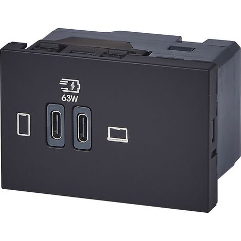 Prise double USB Mosaic Type-C 63W Power Delivery 3 modules noir LEGRAND 077675L (1/3)
