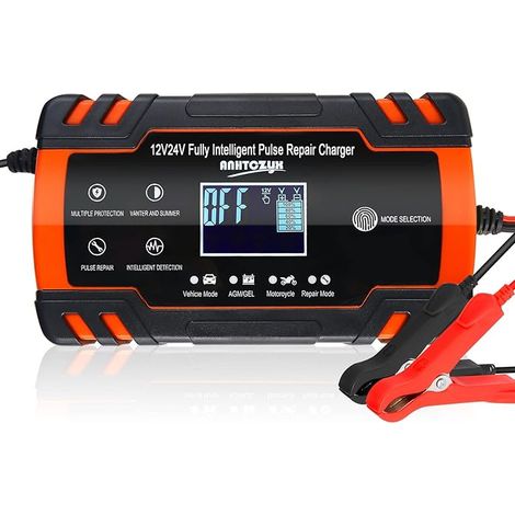 GROOFOO Chargeur et Mainteneur de Batterie Automatique Intelligent,Chargeur de Secours Portable 12V/8A 24V/4A avec Chargeurs à Flotteur de Réparation D'impulsion pour Voiture,Tondeuse à Gazon,Moto,etc (1/5)