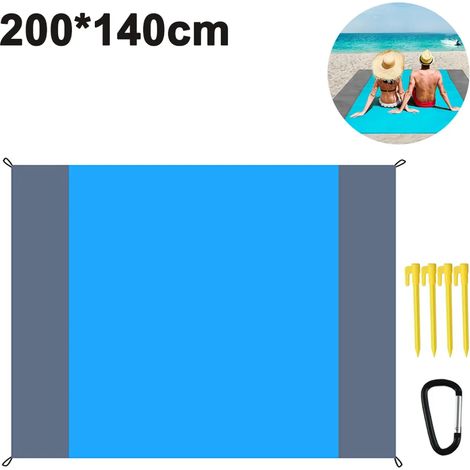 Tapis de pique-nique imperméable Tapis de plage Accessoires de plage - Tapis de pique-nique épais 210200 cm, avec 4 piquets métalliques, pour plage, camping, pique-nique (1/5)