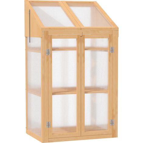Mini serre de jardin en bois avec étagères, porte double et panneaux translucides, 70 x 50 x 120 cm, pour balcon et jardin, installation facile – CHICFURN (1/5)