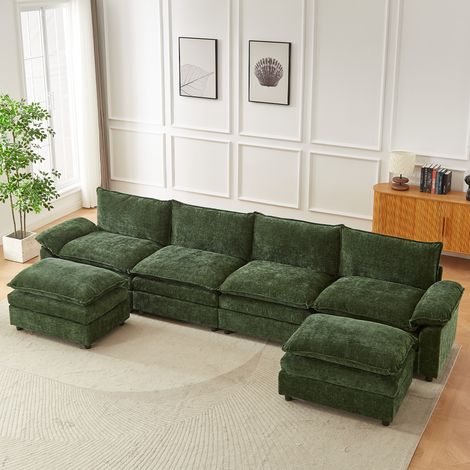 Canapé modulable, canapé modulable en chenille en forme de U, librement configurable, canapé d'angle en L adapté aux salons, appartements et bureaux (4 places en forme de U, vert)