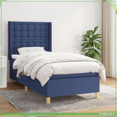 Sommier à lattes avec matelas - 3132279 - 90x190 cm - Tissu bleu - Matelas 20 cm ressorts ensachés (1/5)