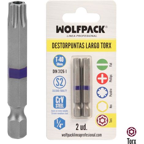 Puntas Largas Destornillador Torx T40 (2 Piezas). Acero S2 al Cromo Vanadio (1/5)