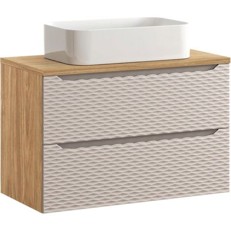 Set da bagno YOKA beige: mobile sottolavabo con cassetti 90 cm + piano per lavabo + lavabo da appoggio