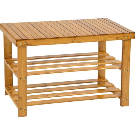 Meuble à chaussures bambou 2 niveaux 70x28x45,5cm - (1/4)
