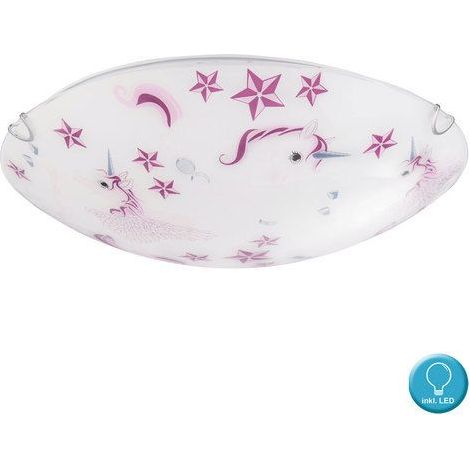 Einhorn Decken Lampe Mädchen Kinder Zimmer Glas Leuchte rosa weiß im Set inkl. LED Leuchtmittel (1/5)