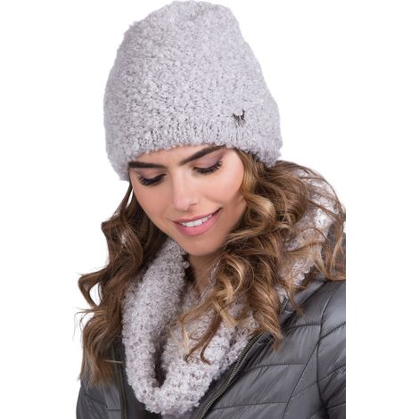 Ensemble Nymfa : bonnet bukla avec snood, couleur gris clair (1/2)