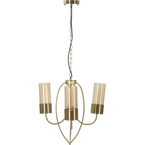Lampadario Versailles 3 luci in ferro dorato e vetro ambrato Ø 60 cm