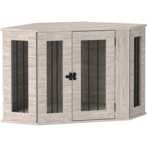 Walnut Brown Dog Crate Side Table with Cushion, Stylish 104 x 55 x 63cm Pet Furniture for Home Decor (1/5)
