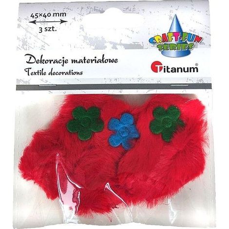 Cuori decorativi in tessuto 45x40mm rossi 3 pezzi