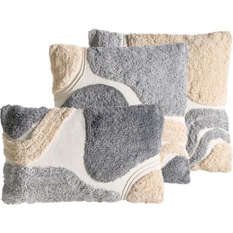 Set of 3 Scatter Cushions Beige and Grey Cotton Fabric Tufted Pattern 45/30 x 45/50 cm Throw Pillow ALSTONIA (1/5)