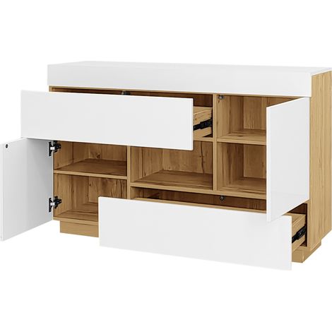 Credenza bianca con 2 cassetti, 2 ante e luce LED RGB (1/5)