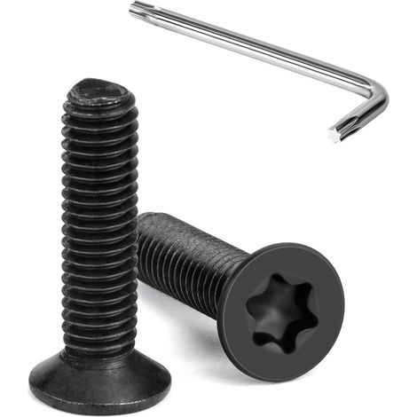 Vis à Tête Fraisée Torx M6 x 25 mm Noir Vis à Six Pans Creux en Acier Inoxydable A2 V2A à Tête Fraisée Métaux avec Clé T30 Filetage Complet 20 Pièces (1/5)