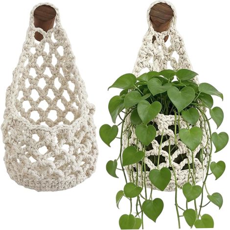 Suspensions pour plantes en macramé, corde de coton tissée à la main, support mural (1/5)