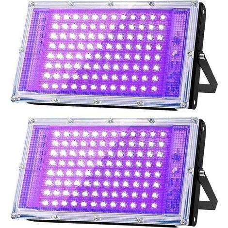 100W UV LED Black Light, Powerful UV Projector, IP66, 395nm UV Lamp for Christmas, Halloween Party Lights (2 Pack) (1/4)