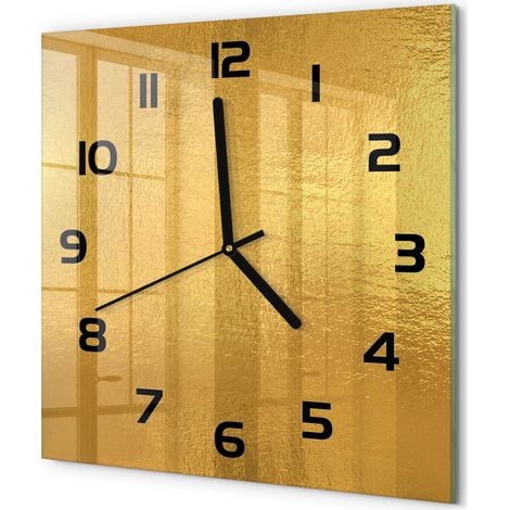 Horloge Murale Carrée Originale en Verre Silencieuse Design Moderne Salon Arrière-plan en feuille d'or 30x30 cm (1/5)