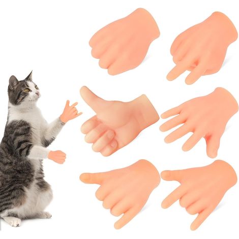 Lot de 6 mini marionnettes à main pour chats et chiots, mains souples en TPR, surface lisse et bords arrondis (1/5)