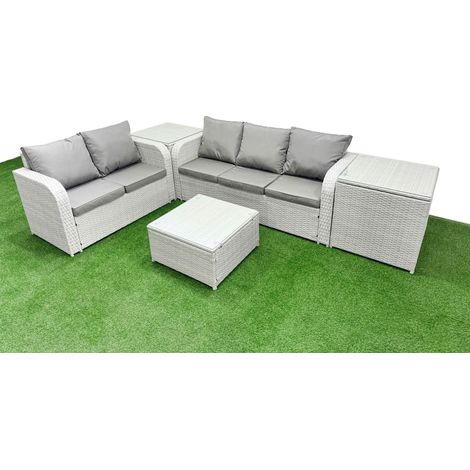 Fimous 5 Seater PE Rattan Wicker Garden Furniture Patio Conservatory Sofa Set with Square Coffee Table 3 Seater Sofa Love Sofa 2 Side Table (1/4)