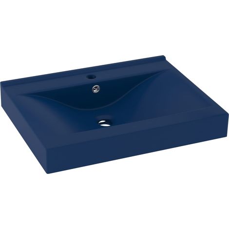Lavabo con foro per rubinetto lavabo da appoggio lavabo da bagno e cucina uso interno 60 x 46 cm ceramica blu scuro opaco 020002765