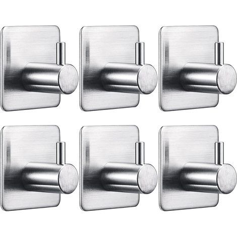 6 pièces 3M crochet adhésif SUS304 acier inoxydable patère cuisine crochet ensemble solide étanche amovible sans marque salle de bain cuisine porte (1/5)