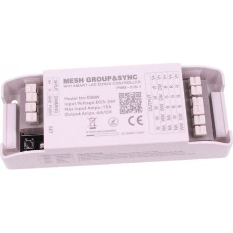Led Dimmer Push WIFI, RF 2.4G, Pulsante NO, 5 In 1, DC5-24V 360W 5CHX6A Max 15A, per Striscia Led Mono Colore, CCT, RGB, RGBW, RGBCCT