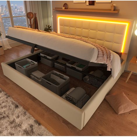 letto contenitore 160x200 LED ecopelle bianco OKMYHOME (1/5)