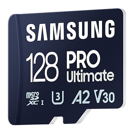 Samsung  Carte microSD avec lecteur de carte  PRO Ultimate  128 Go  Carte mémoire microSDXC  Mémoire flash U3, V30, A2 (1/4)