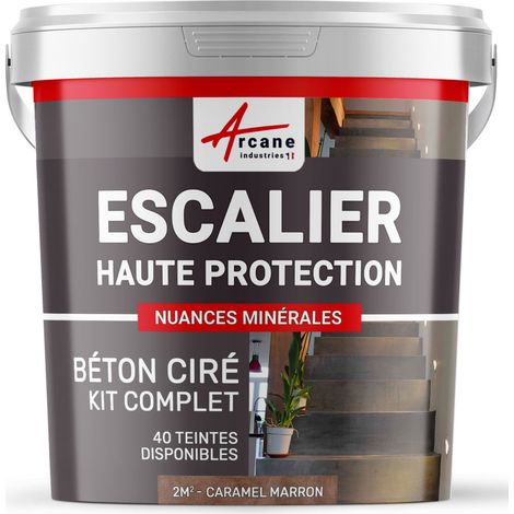 Béton ciré escalier, kit complet - 2 m² (en 2 couches) Caramel Marron - ARCANE INDUSTRIES