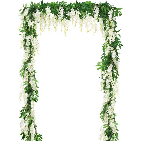 Lot de 2 guirlandes de glycines artificielles à Suspendre pour Maison, Jardin, extérieur, Arche de Mariage, décoration Florale (Blanc) (1/5)