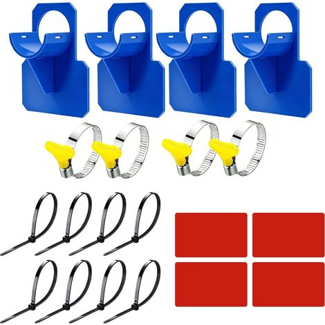 Lot de 4 supports de tuyau de piscine - Avec colliers de serrage et serre-câbles - Convient pour tuyau de piscine de 30 à 37 mm de diamètre - Bleu