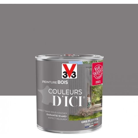 V33 – Peinture bois extérieur gris flotté 0,5 L – Finition velours durable – Convient pour tous types de bois – Application sur boiseries et menuiseries