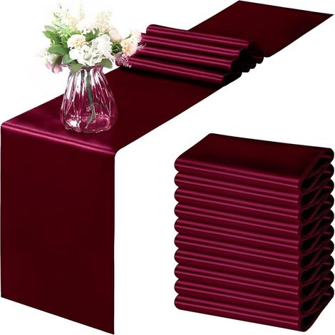 Bandera de mesa grande de satén color rojo vino de 30,5 x 274 cm (12 pulgadas) – Bandera de mesa lisa para bodas, banquetes y cumpleaños. (1/5)