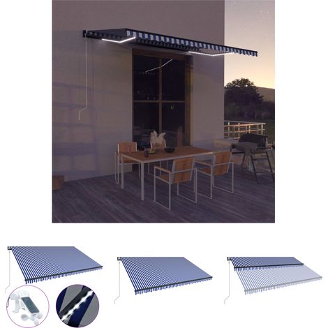 The Living Store Markise mit Windsensor & LED 500x300cm Blau und Weiß - Markisen (1/5)