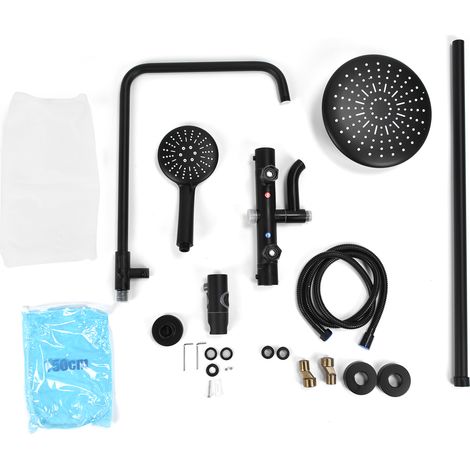 Ensemble douche thermostatique G1/2, pomme de pluie noire, kit robinetterie multifonction pour salle de bain (1/5)