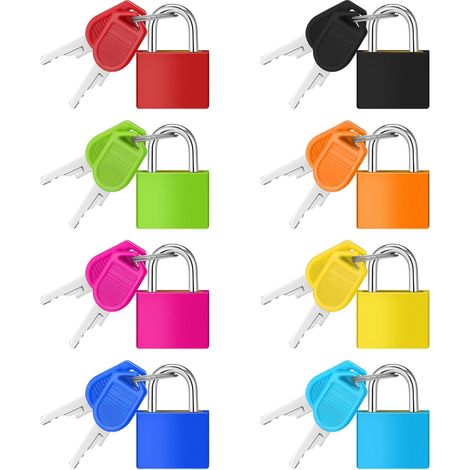 Lot de 8 verrous à bagages avec clés, antirouille, petits cadenas de voyage colorés pour la sécurité des effets personnels, mini cadenas à clé pour l'école, la salle de sport, les casiers, les sacs (1/5)