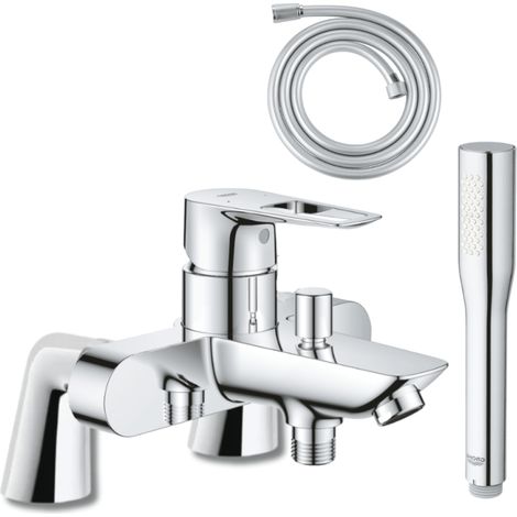 Mitigeur mécanique GROHE Start Loop avec colonnettes + Douchette 1 jet Vitalio Get Stick + Flexible 1750 mm