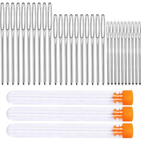 30 Nähnadeln Set mit großem Öhr, stumpfe Spitze, 3 Größen (5.3-7cm)
