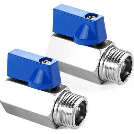 Lot de 2 vannes à bille 1/2 pouce - Mini vanne à bille G1/2 avec poignée bleue, DN15, vanne à ballonnet en laiton pour (1/5)